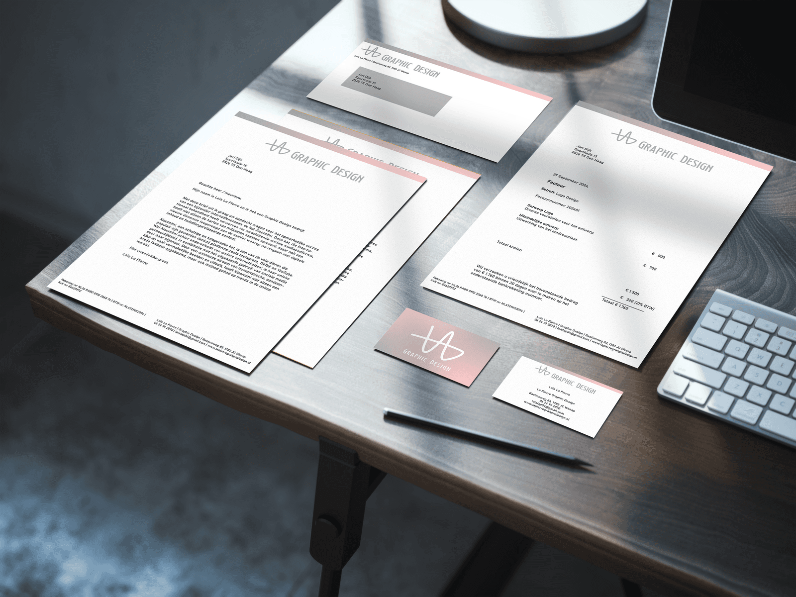 LP Graphic Design stationery mockup